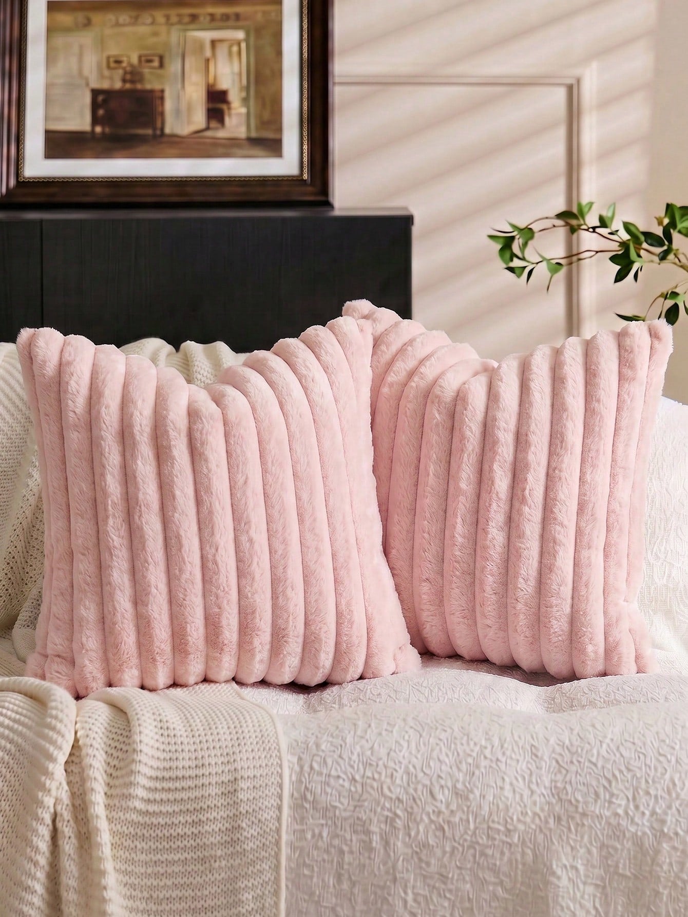 1pc Solid Color Faux Rabbit Fur Pillowcase, Square Cushion Cover, Holiday Home Decor Pillow, Soft And Comfortable Faux Rabbit Fur Fabric, Modern Decorative Sofa, Home Bedroom, Dorm Use