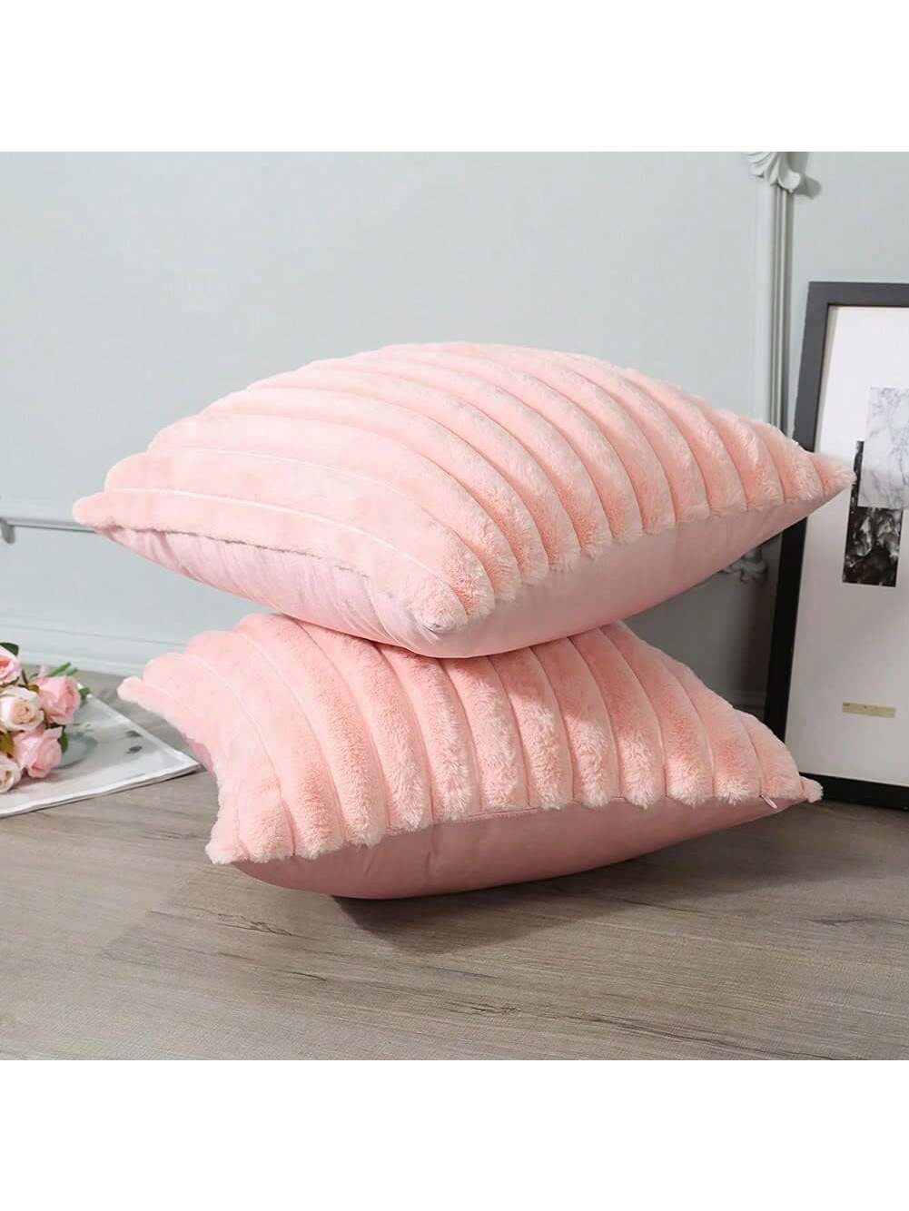 1pc Solid Color Faux Rabbit Fur Pillowcase, Square Cushion Cover, Holiday Home Decor Pillow, Soft And Comfortable Faux Rabbit Fur Fabric, Modern Decorative Sofa, Home Bedroom, Dorm Use