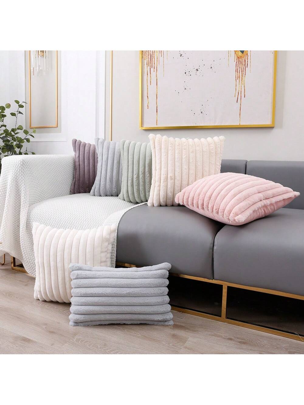 1pc Solid Color Faux Rabbit Fur Pillowcase, Square Cushion Cover, Holiday Home Decor Pillow, Soft And Comfortable Faux Rabbit Fur Fabric, Modern Decorative Sofa, Home Bedroom, Dorm Use