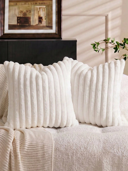 1pc Solid Color Faux Rabbit Fur Pillowcase, Square Cushion Cover, Holiday Home Decor Pillow, Soft And Comfortable Faux Rabbit Fur Fabric, Modern Decorative Sofa, Home Bedroom, Dorm Use
