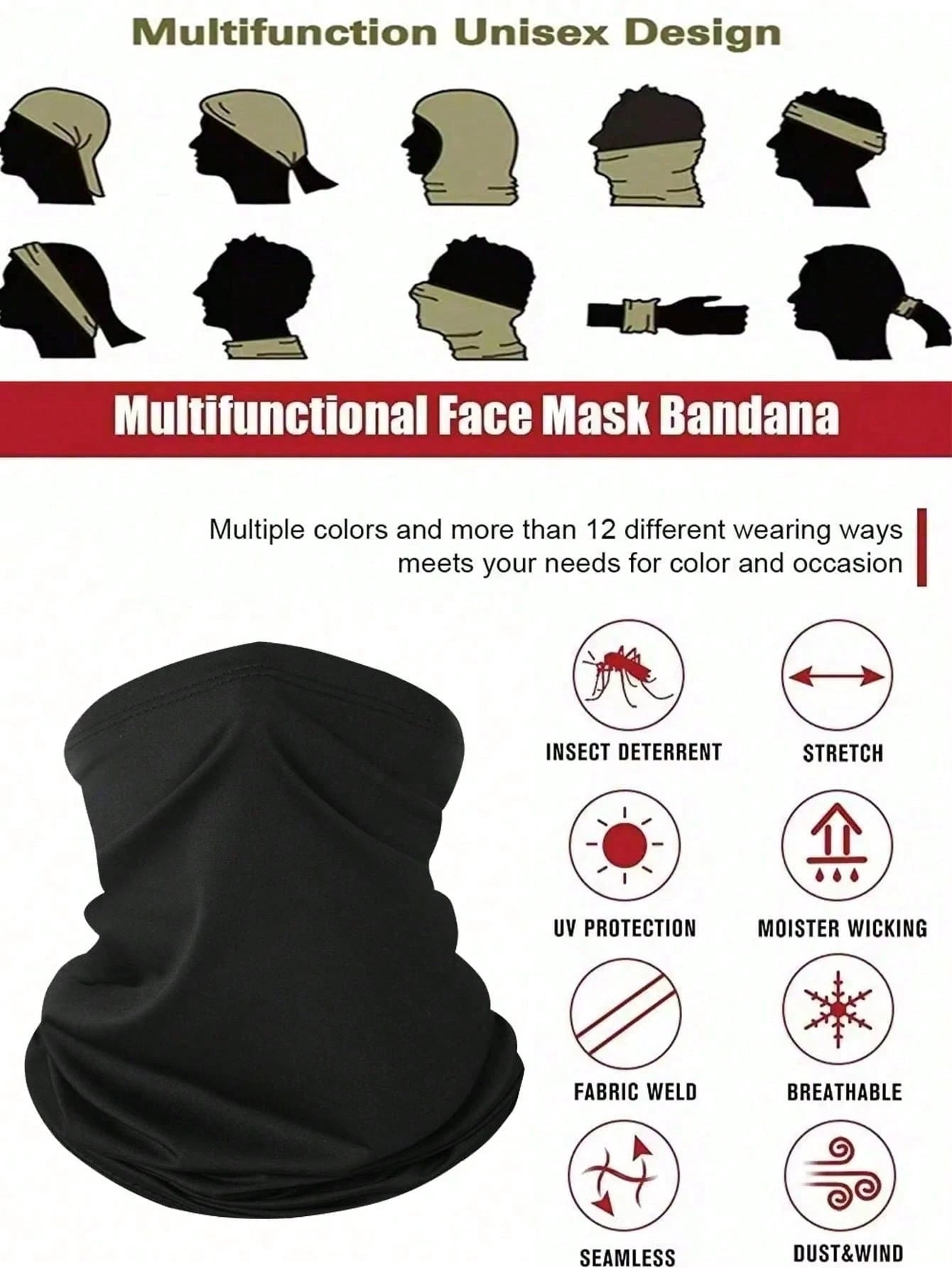1pc Solid Color Neck Gaiter, Cycling Mask, All-Season Tactical Solid Color Breathable Cycling And Hunting Mask, Summer Running, Hiking, Skiing Sports Neck Scarf, Windproof Mask, Hiking Scarf, Cycling