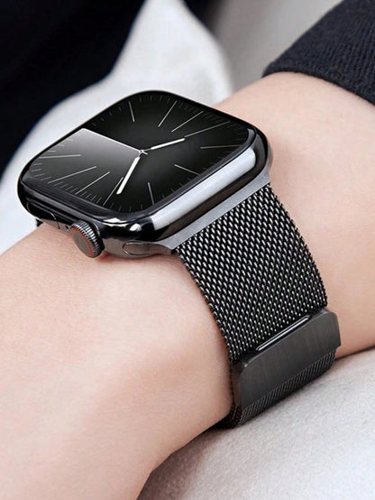1pc Stainless Steel Magnetic Metal Watch Band Compatible With Apple Smartwatch 40mm 41mm 38mm 42mm 44mm 45mm 46mm 49mm Fashionable Adjustable Milanese Strap Compatible With Apple Watch I-Watch Series