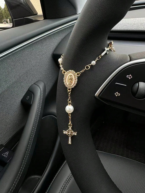 1pc Steering Wheel Rosary Ornament| Rosary Car Pendant Accessory| Car Decor| Car Pendant| Unique Fashion Car Pendant Decoration