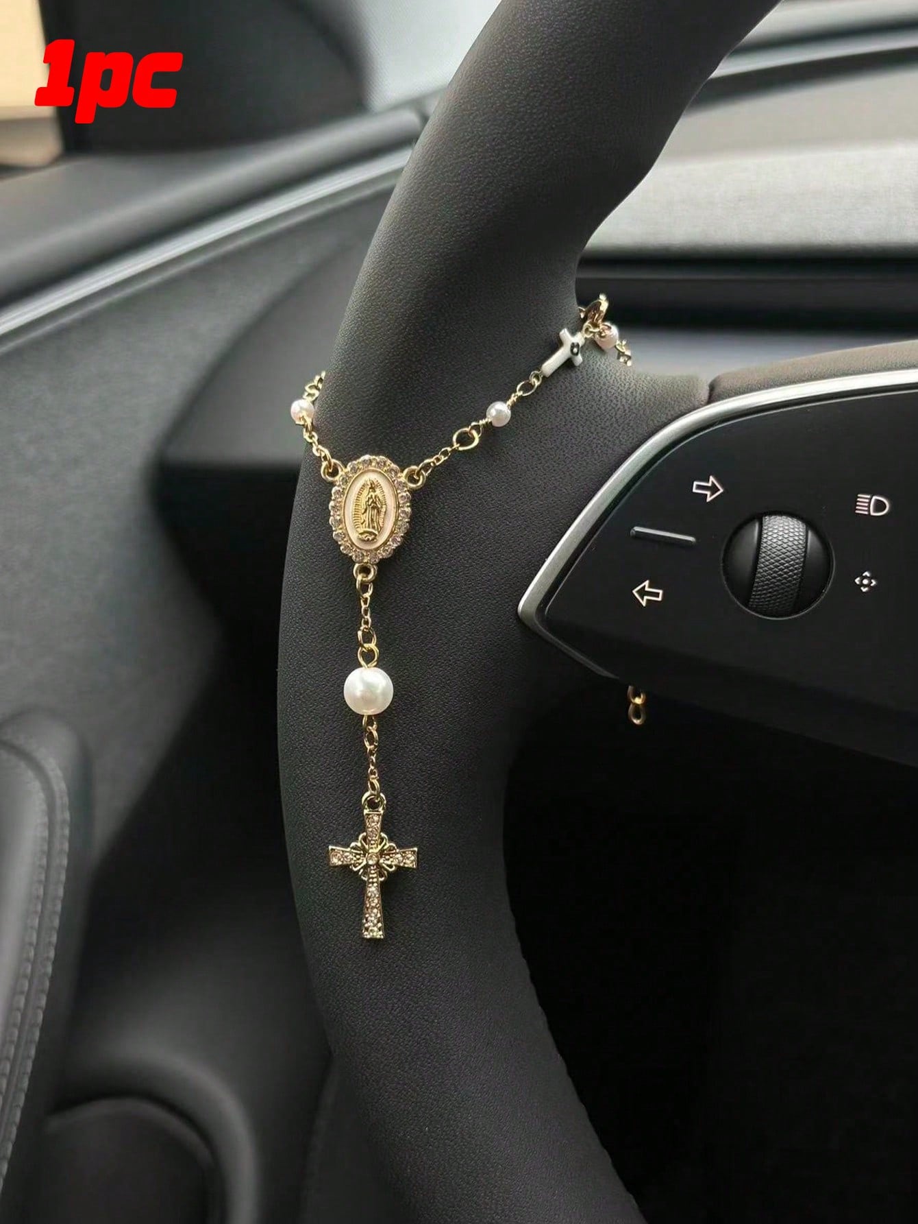 1pc Steering Wheel Rosary Ornament| Rosary Car Pendant Accessory| Car Decor| Car Pendant| Unique Fashion Car Pendant Decoration
