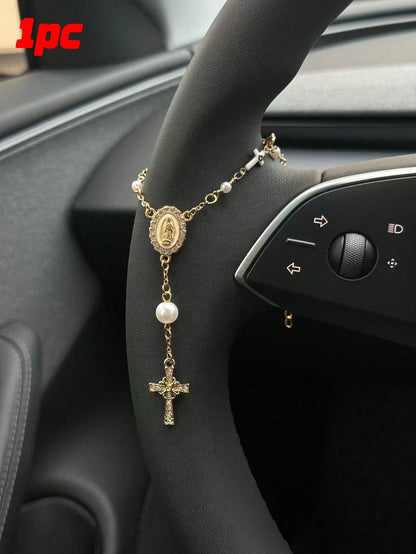 1pc Steering Wheel Rosary Ornament| Rosary Car Pendant Accessory| Car Decor| Car Pendant| Unique Fashion Car Pendant Decoration