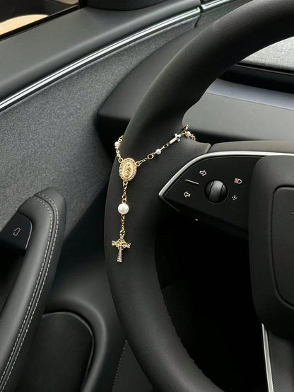 1pc Steering Wheel Rosary Ornament| Rosary Car Pendant Accessory| Car Decor| Car Pendant| Unique Fashion Car Pendant Decoration