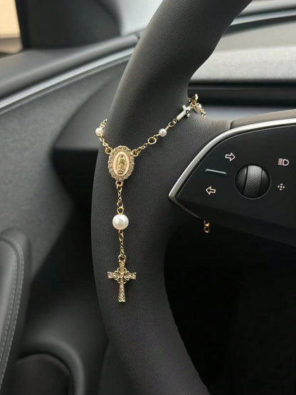 1pc Steering Wheel Rosary Ornament| Rosary Car Pendant Accessory| Car Decor| Car Pendant| Unique Fashion Car Pendant Decoration
