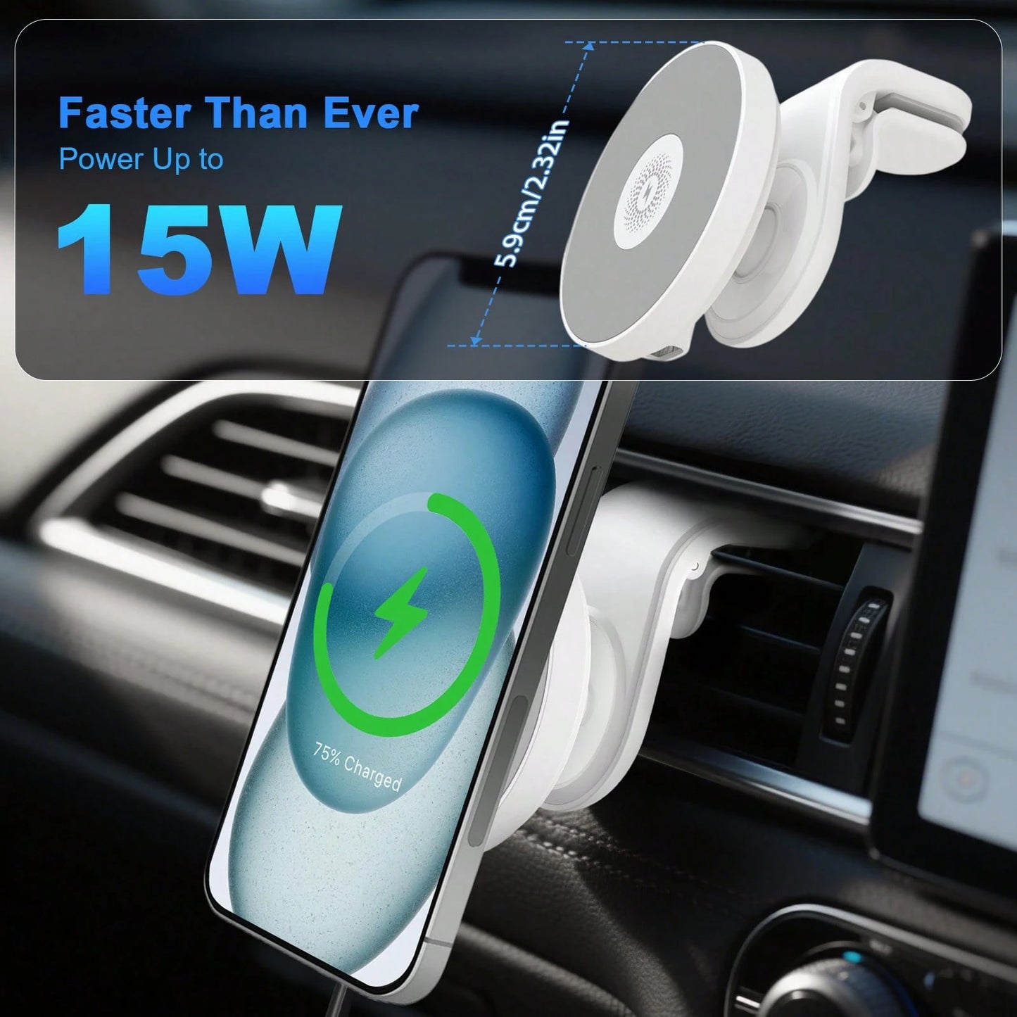 1pc Suitable For Magsafe Car Charger 15W Fast Charging Magnetic Wireless Car Charger Suitable For IPhone 15/14/13/12 Magsafe Phone Holder Air Outlet Phone Holder Supports Wireless Charging Function