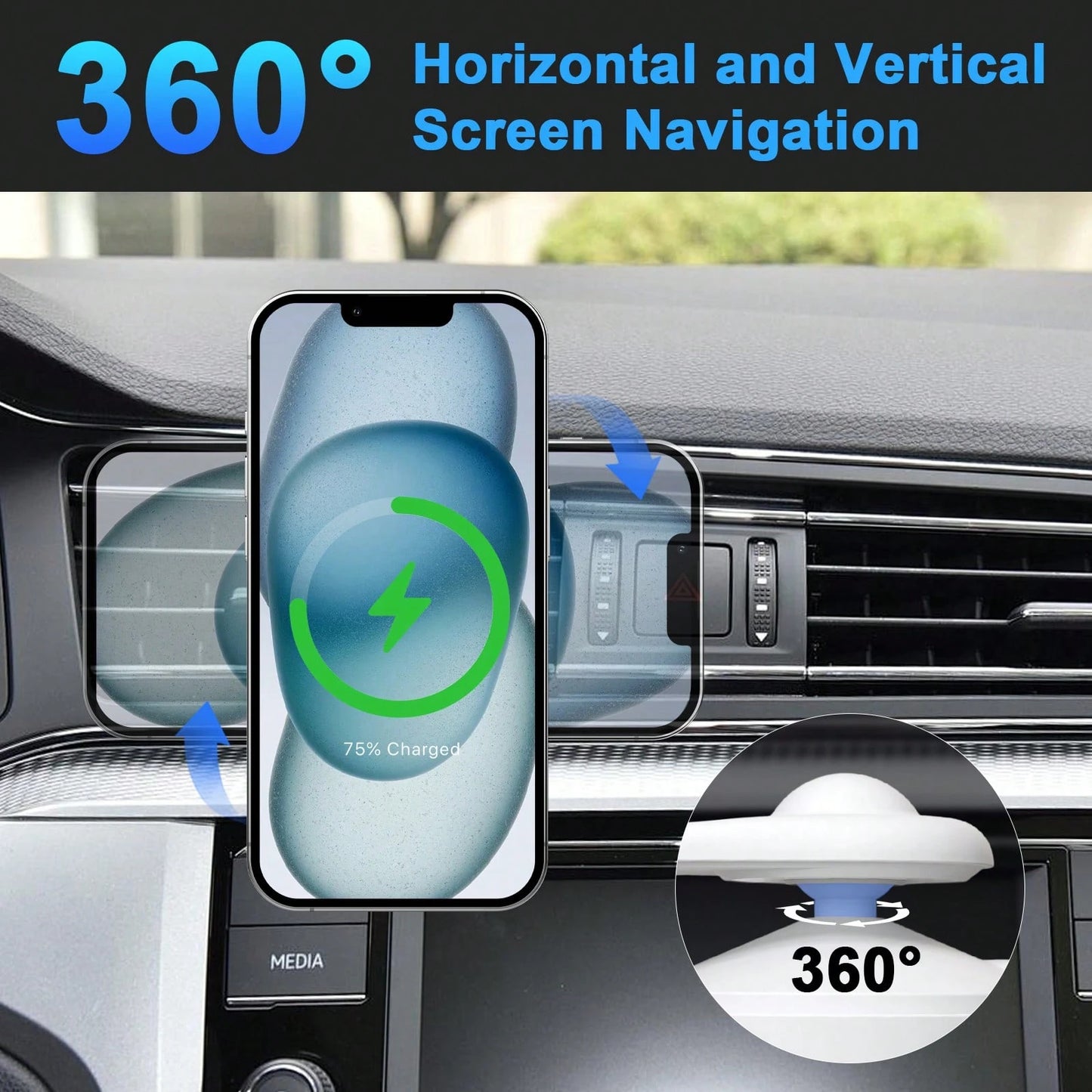 1pc Suitable For Magsafe Car Charger 15W Fast Charging Magnetic Wireless Car Charger Suitable For IPhone 15/14/13/12 Magsafe Phone Holder Air Outlet Phone Holder Supports Wireless Charging Function