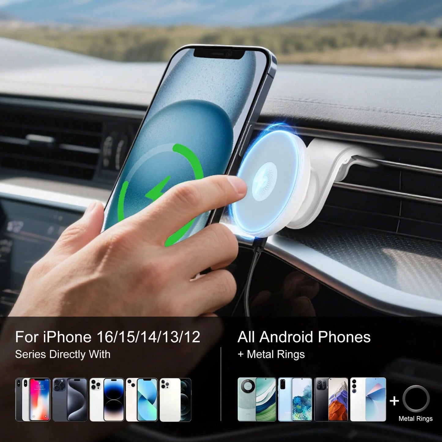 1pc Suitable For Magsafe Car Charger 15W Fast Charging Magnetic Wireless Car Charger Suitable For IPhone 15/14/13/12 Magsafe Phone Holder Air Outlet Phone Holder Supports Wireless Charging Function