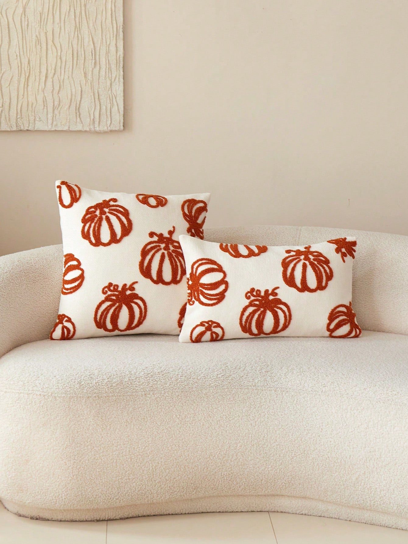 1pc Thanksgiving Beige Pumpkin Embroidered Throw Pillow Cover, Suitable For Indoor Decor, Harvest Festival Decorative Pillow Cover, Pillow Insert Not Included
