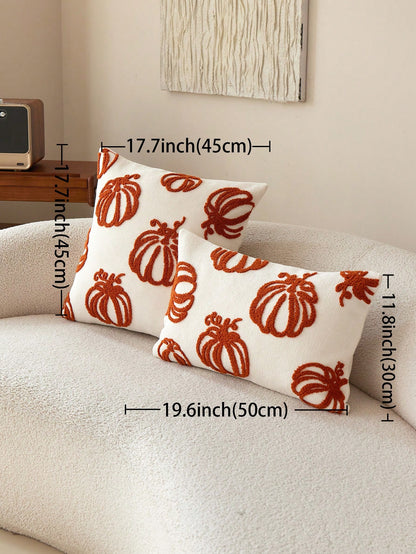 1pc Thanksgiving Beige Pumpkin Embroidered Throw Pillow Cover, Suitable For Indoor Decor, Harvest Festival Decorative Pillow Cover, Pillow Insert Not Included