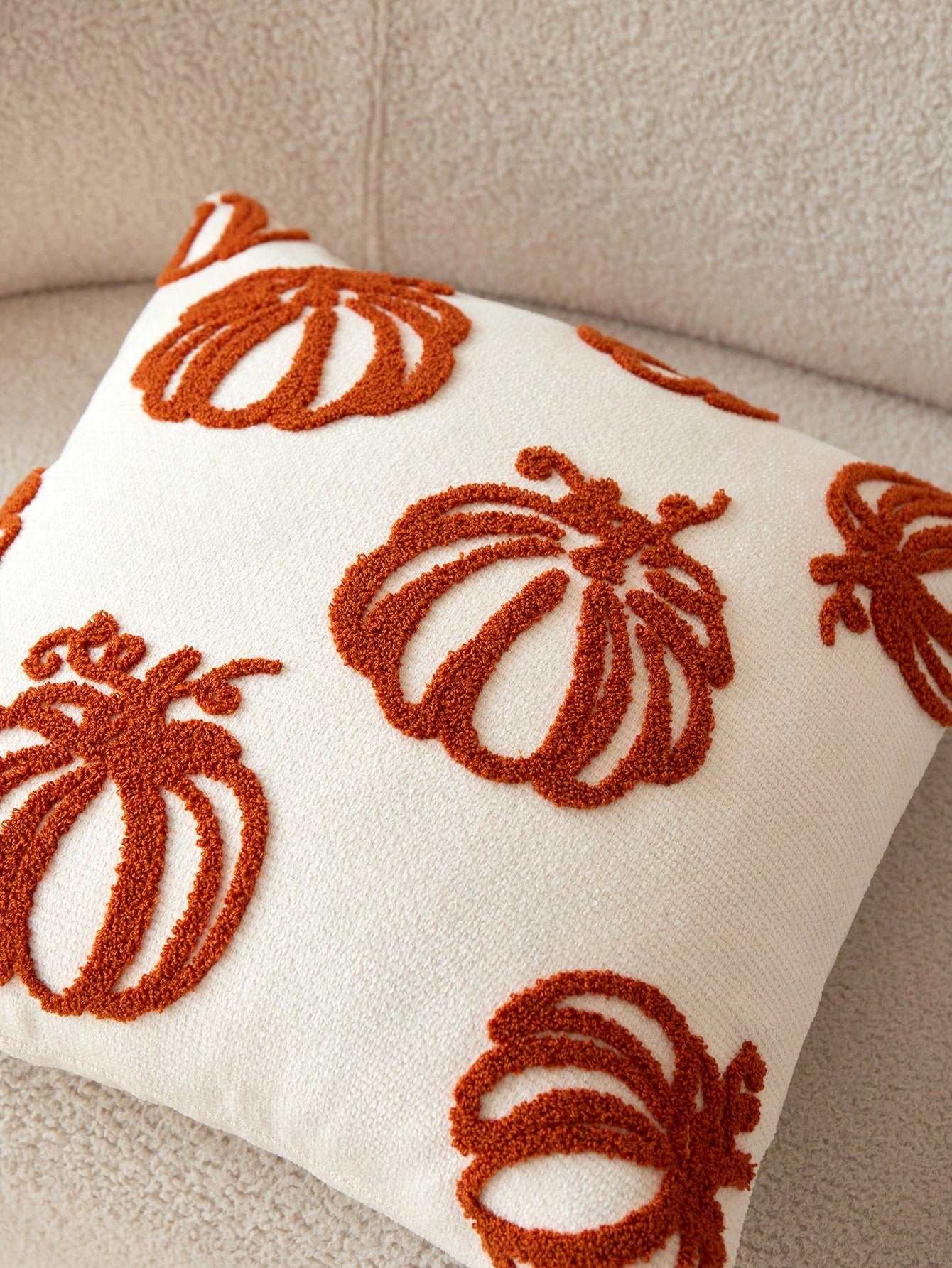 1pc Thanksgiving Beige Pumpkin Embroidered Throw Pillow Cover, Suitable For Indoor Decor, Harvest Festival Decorative Pillow Cover, Pillow Insert Not Included