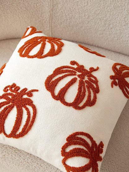 1pc Thanksgiving Beige Pumpkin Embroidered Throw Pillow Cover, Suitable For Indoor Decor, Harvest Festival Decorative Pillow Cover, Pillow Insert Not Included