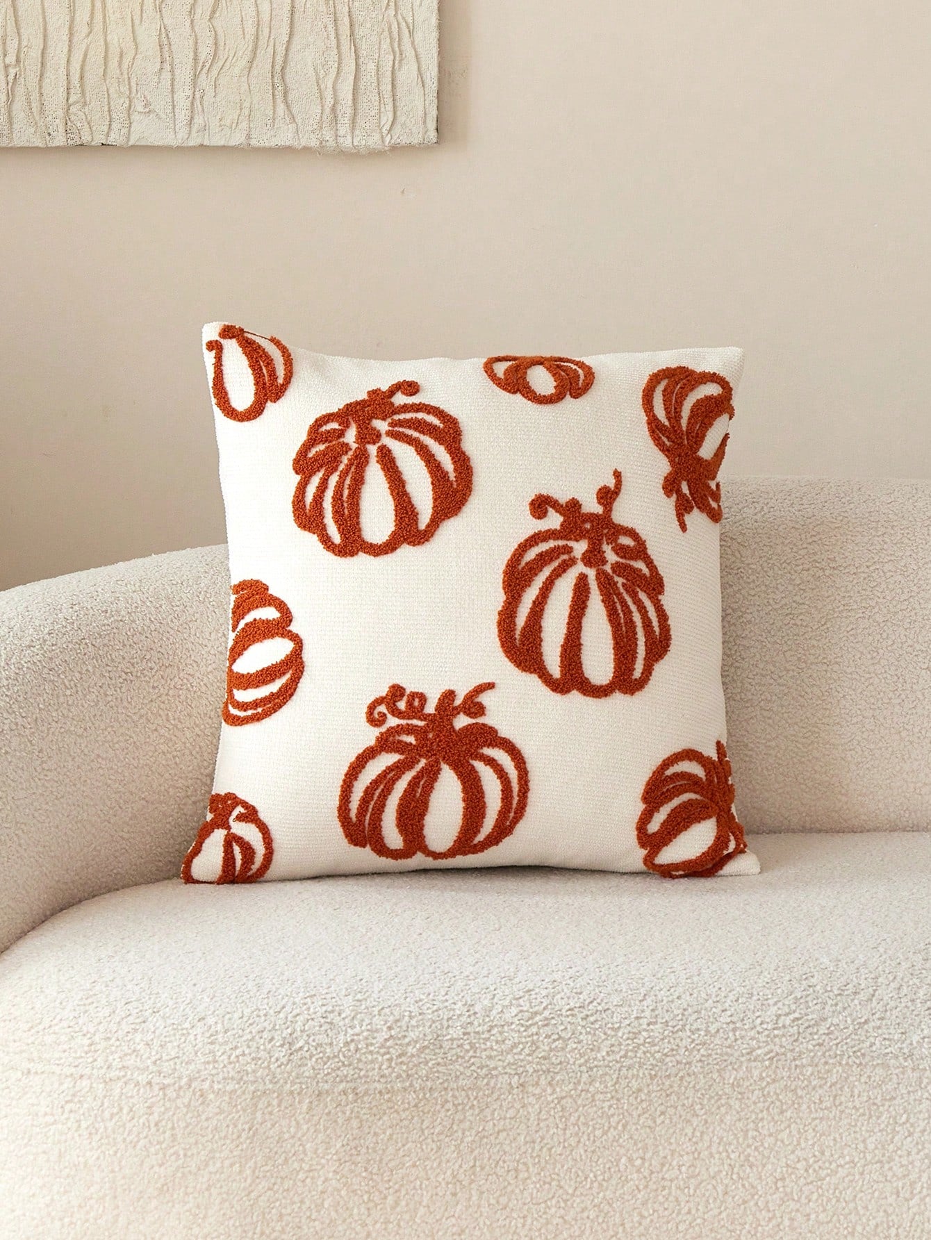 1pc Thanksgiving Beige Pumpkin Embroidered Throw Pillow Cover, Suitable For Indoor Decor, Harvest Festival Decorative Pillow Cover, Pillow Insert Not Included