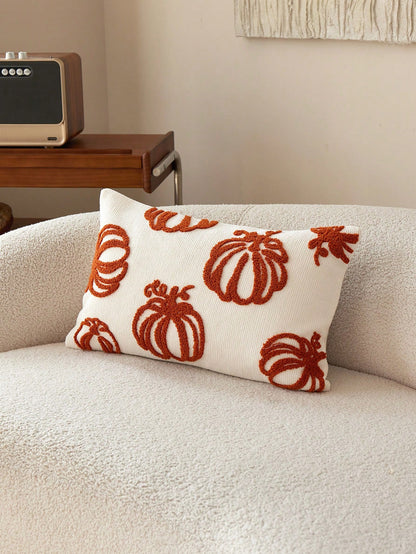 1pc Thanksgiving Beige Pumpkin Embroidered Throw Pillow Cover, Suitable For Indoor Decor, Harvest Festival Decorative Pillow Cover, Pillow Insert Not Included