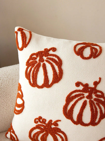 1pc Thanksgiving Beige Pumpkin Embroidered Throw Pillow Cover, Suitable For Indoor Decor, Harvest Festival Decorative Pillow Cover, Pillow Insert Not Included
