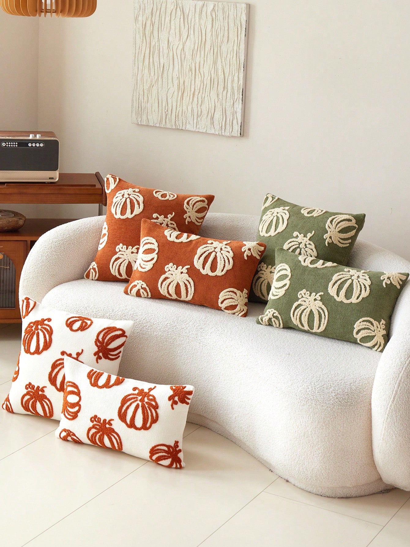 1pc Thanksgiving Beige Pumpkin Embroidered Throw Pillow Cover, Suitable For Indoor Decor, Harvest Festival Decorative Pillow Cover, Pillow Insert Not Included