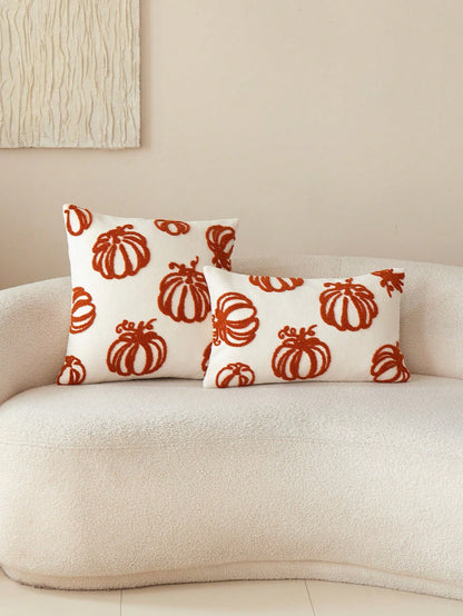 1pc Thanksgiving Beige Pumpkin Embroidered Throw Pillow Cover, Suitable For Indoor Decor, Harvest Festival Decorative Pillow Cover, Pillow Insert Not Included