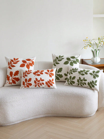 1pc Thanksgiving Maple Leaf Embroidered Pillow Case, Autumn Orange Leaf Pillow Cover, Suitable For Indoor Decoration, Harvest Festival Decor, All Season Pillow Case, Without Insert