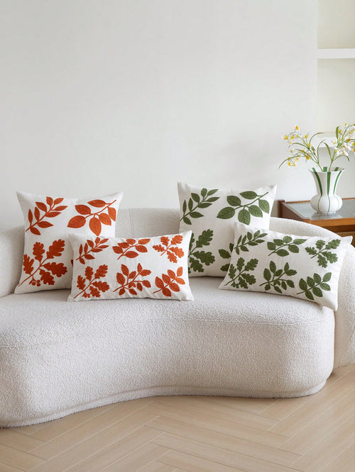 1pc Thanksgiving Maple Leaf Embroidered Pillow Case, Autumn Orange Leaf Pillow Cover, Suitable For Indoor Decoration, Harvest Festival Decor, All Season Pillow Case, Without Insert