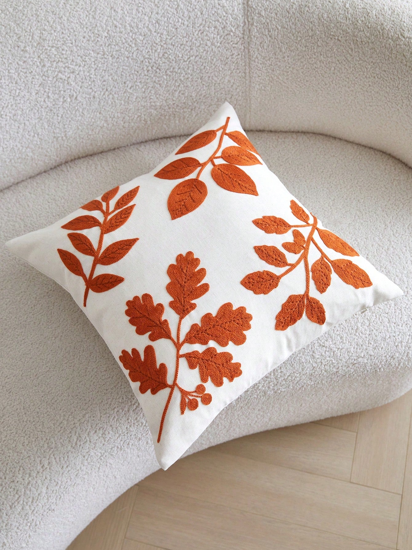 1pc Thanksgiving Maple Leaf Embroidered Pillow Case, Autumn Orange Leaf Pillow Cover, Suitable For Indoor Decoration, Harvest Festival Decor, All Season Pillow Case, Without Insert