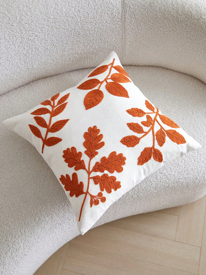 1pc Thanksgiving Maple Leaf Embroidered Pillow Case, Autumn Orange Leaf Pillow Cover, Suitable For Indoor Decoration, Harvest Festival Decor, All Season Pillow Case, Without Insert