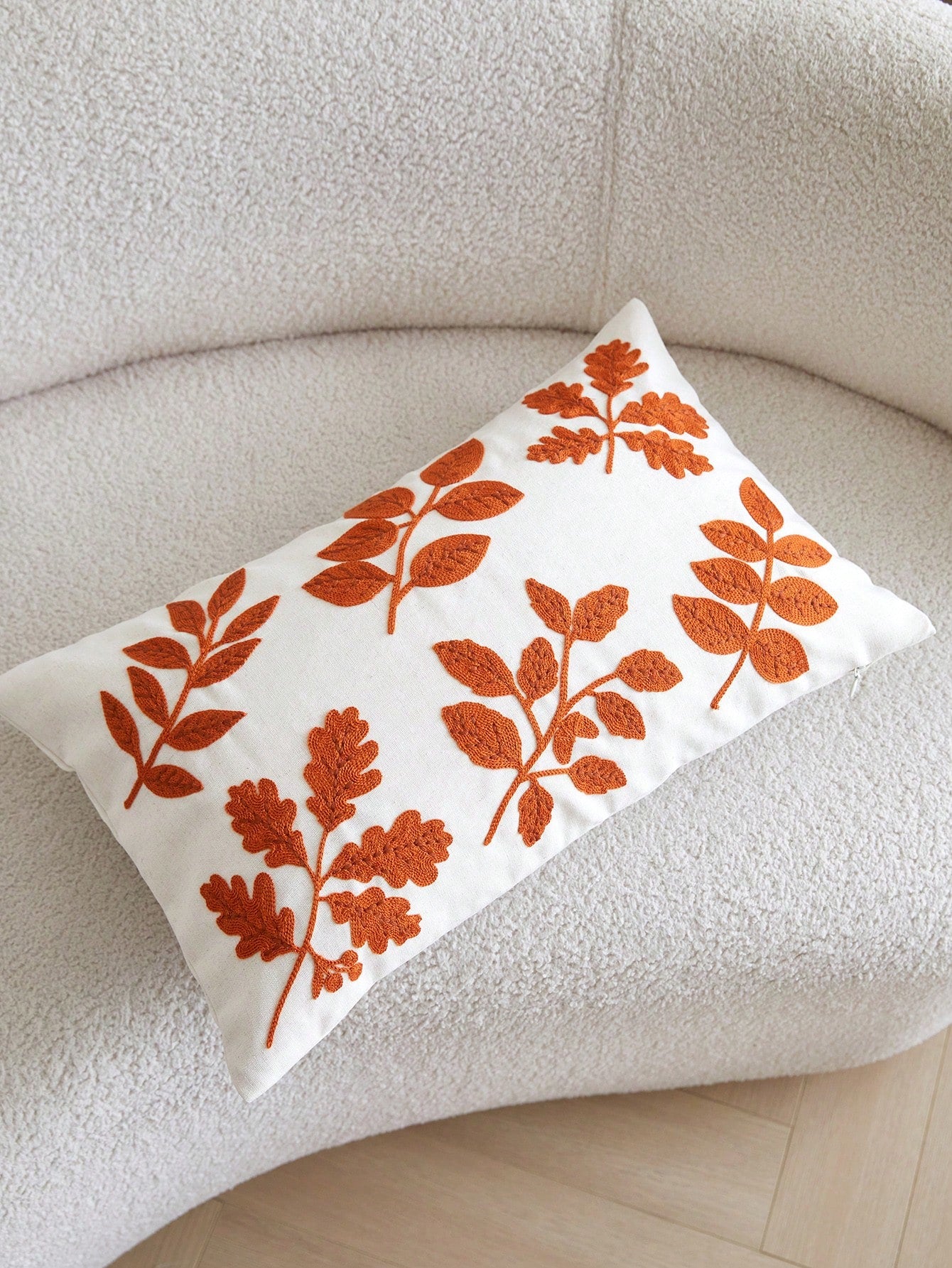 1pc Thanksgiving Maple Leaf Embroidered Pillow Case, Autumn Orange Leaf Pillow Cover, Suitable For Indoor Decoration, Harvest Festival Decor, All Season Pillow Case, Without Insert