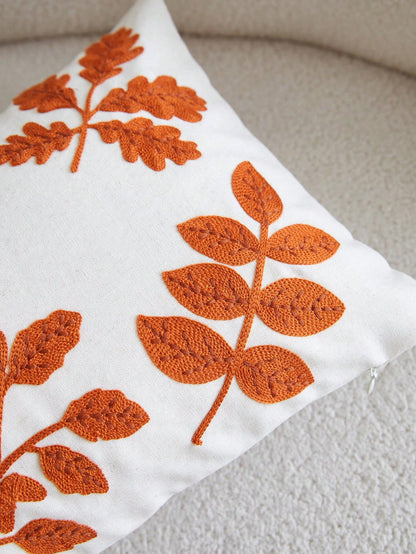 1pc Thanksgiving Maple Leaf Embroidered Pillow Case, Autumn Orange Leaf Pillow Cover, Suitable For Indoor Decoration, Harvest Festival Decor, All Season Pillow Case, Without Insert