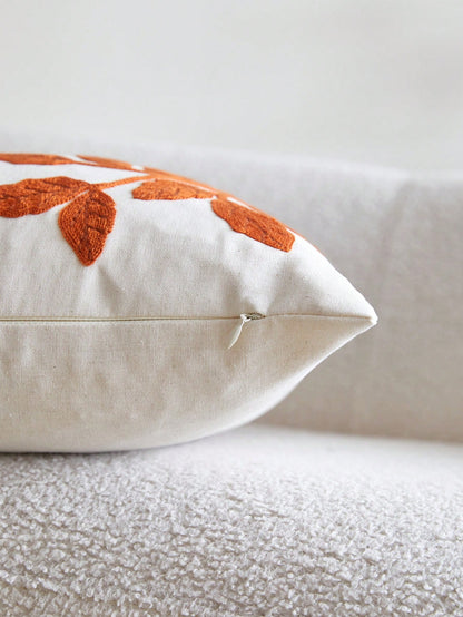 1pc Thanksgiving Maple Leaf Embroidered Pillow Case, Autumn Orange Leaf Pillow Cover, Suitable For Indoor Decoration, Harvest Festival Decor, All Season Pillow Case, Without Insert