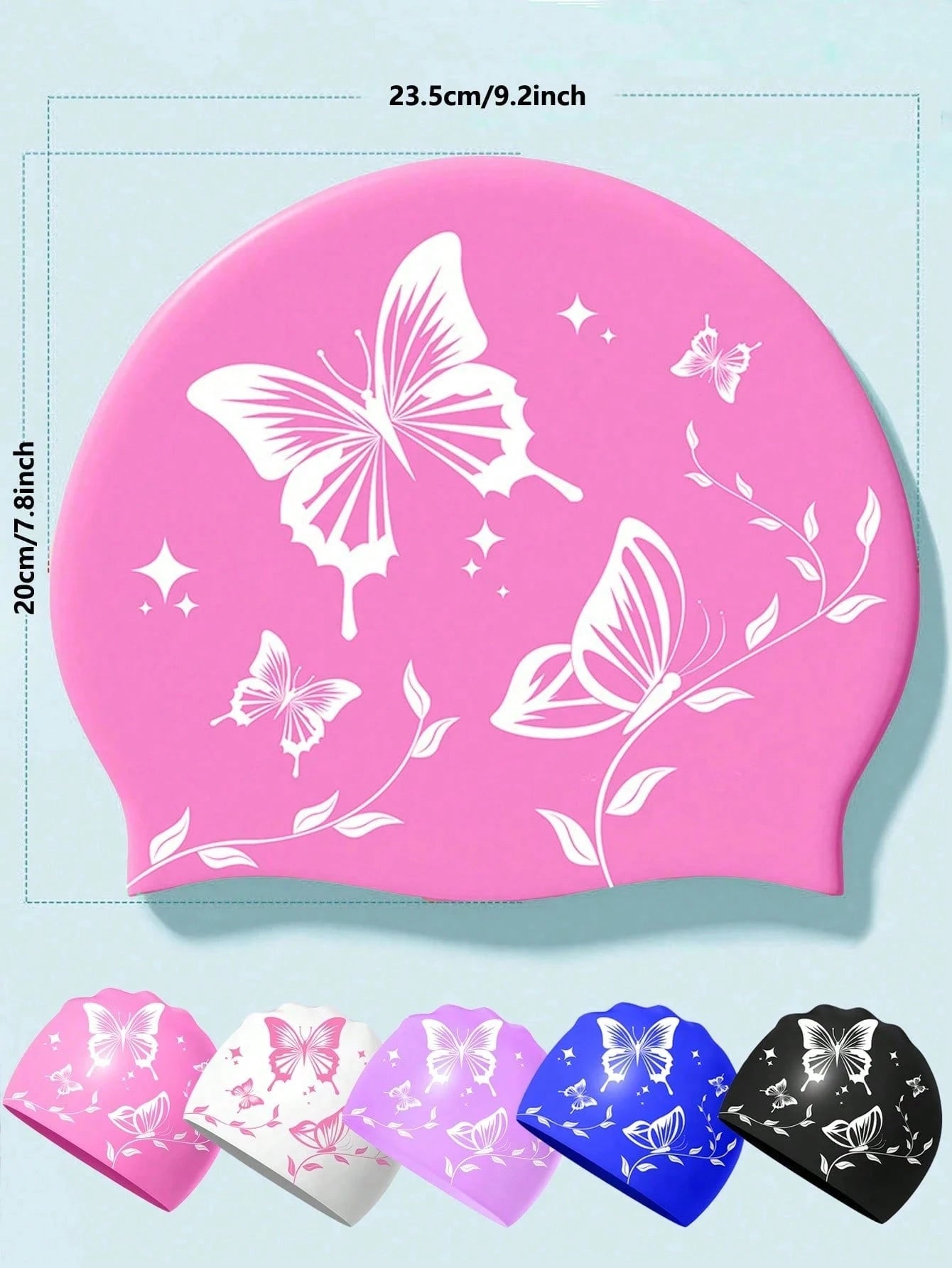 1Pc Thick Silicone Swim Cap, Butterfly Printed Waterproof Swimming Hat, Anti‑Slip High Elastic Comfort Fit, Tear Resistant Durable Adult Unisex Swimming Cap For Long & Short Hair, Pool Beach Surfing W