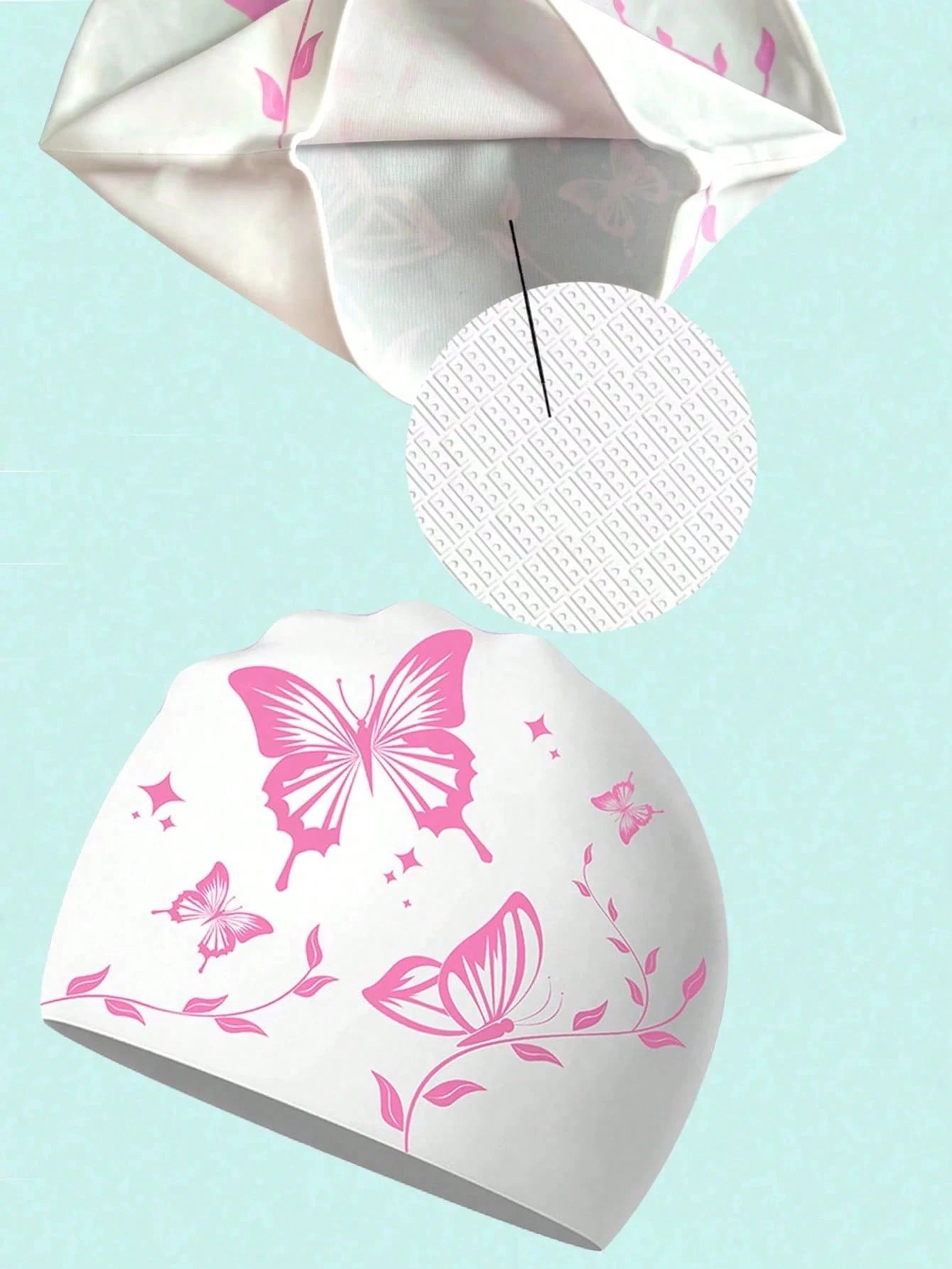 1Pc Thick Silicone Swim Cap, Butterfly Printed Waterproof Swimming Hat, Anti‑Slip High Elastic Comfort Fit, Tear Resistant Durable Adult Unisex Swimming Cap For Long & Short Hair, Pool Beach Surfing W