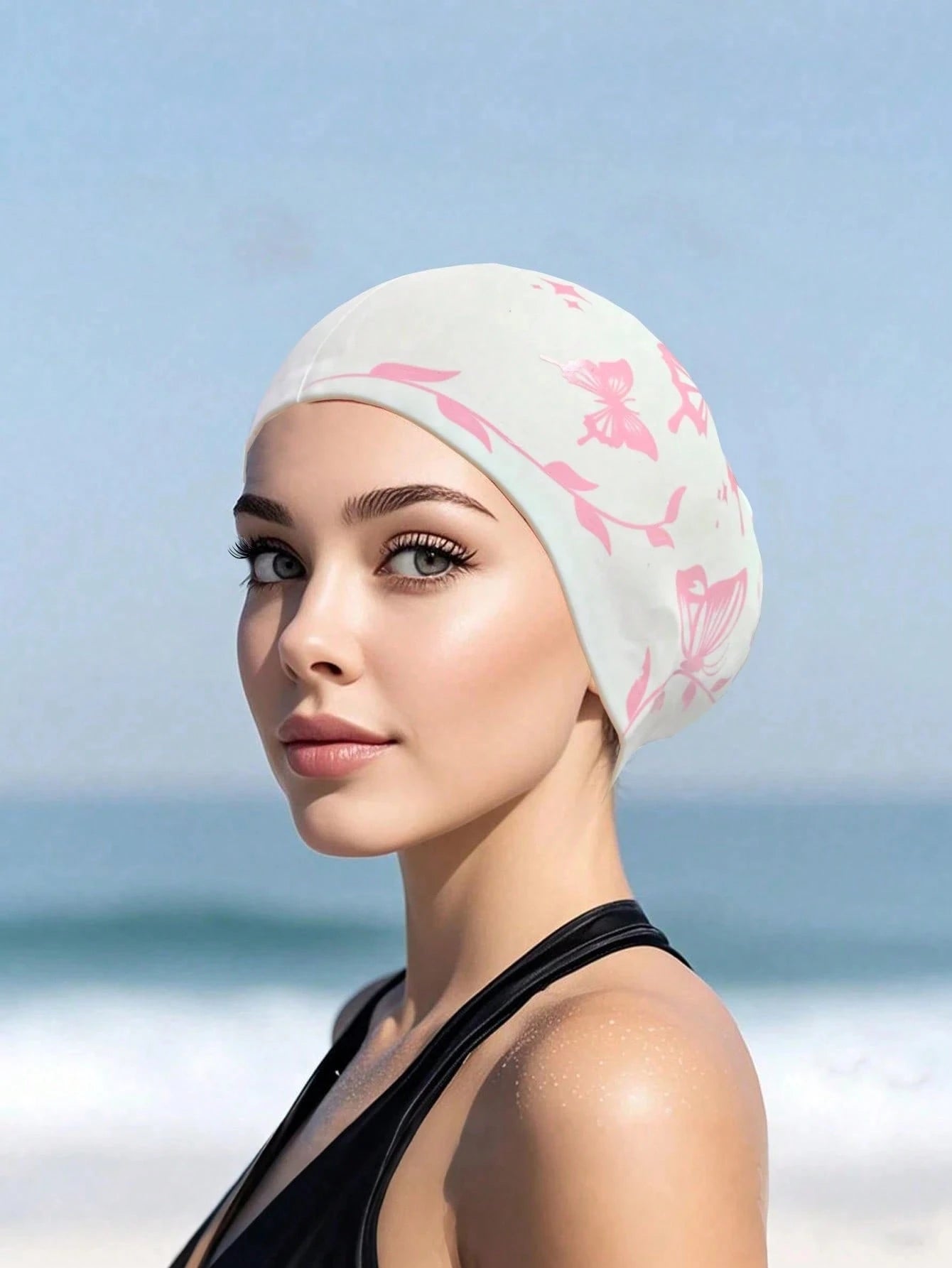 1Pc Thick Silicone Swim Cap, Butterfly Printed Waterproof Swimming Hat, Anti‑Slip High Elastic Comfort Fit, Tear Resistant Durable Adult Unisex Swimming Cap For Long & Short Hair, Pool Beach Surfing W