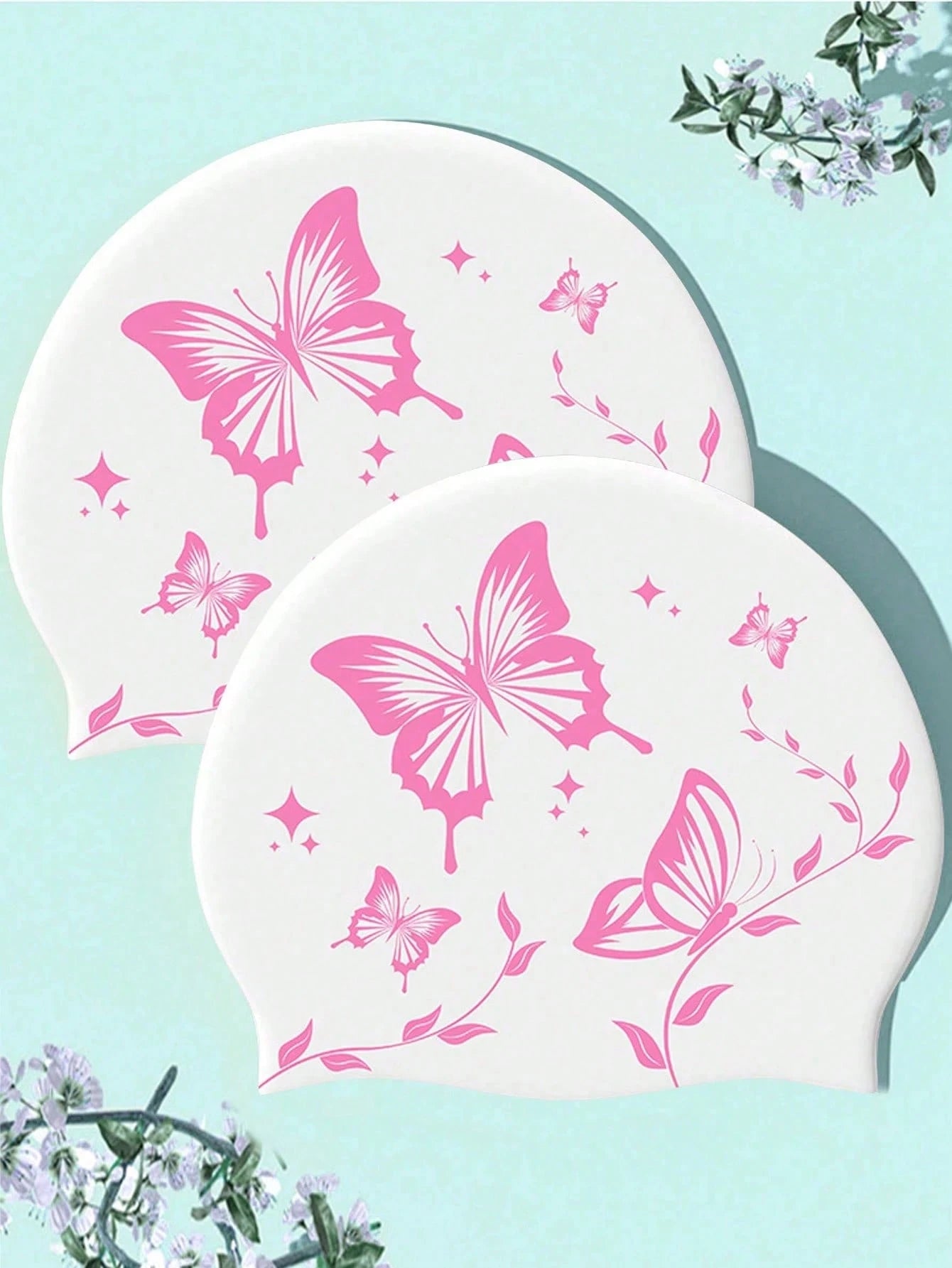 1Pc Thick Silicone Swim Cap, Butterfly Printed Waterproof Swimming Hat, Anti‑Slip High Elastic Comfort Fit, Tear Resistant Durable Adult Unisex Swimming Cap For Long & Short Hair, Pool Beach Surfing W