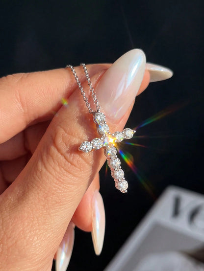 1PC Total Carat Weight: 1.1 Ct Elegant And Stylish Cross-Shaped Mozanite Necklace 925 Sterling Silver,Perfect For Weddings Dances, And Other Occasions