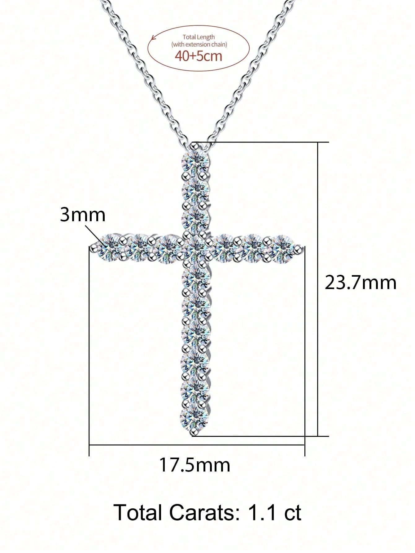 1PC Total Carat Weight: 1.1 Ct Elegant And Stylish Cross-Shaped Mozanite Necklace 925 Sterling Silver,Perfect For Weddings Dances, And Other Occasions