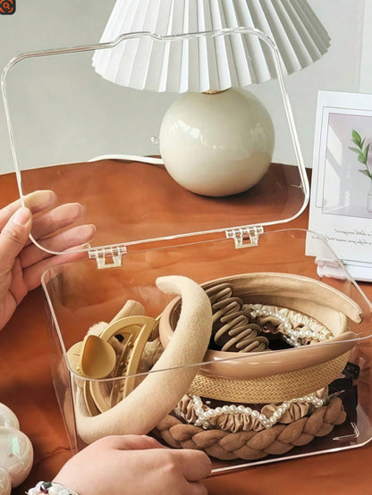 1pc Transparent Dust-Proof Flip Cover Storage Box, Suitable For Hair Clips, Headbands, Elastic Bands, Desktop Organizer, Stackable Drawers, Applicable For Vanity, Bathroom, Gift For Girlfriend,Room De