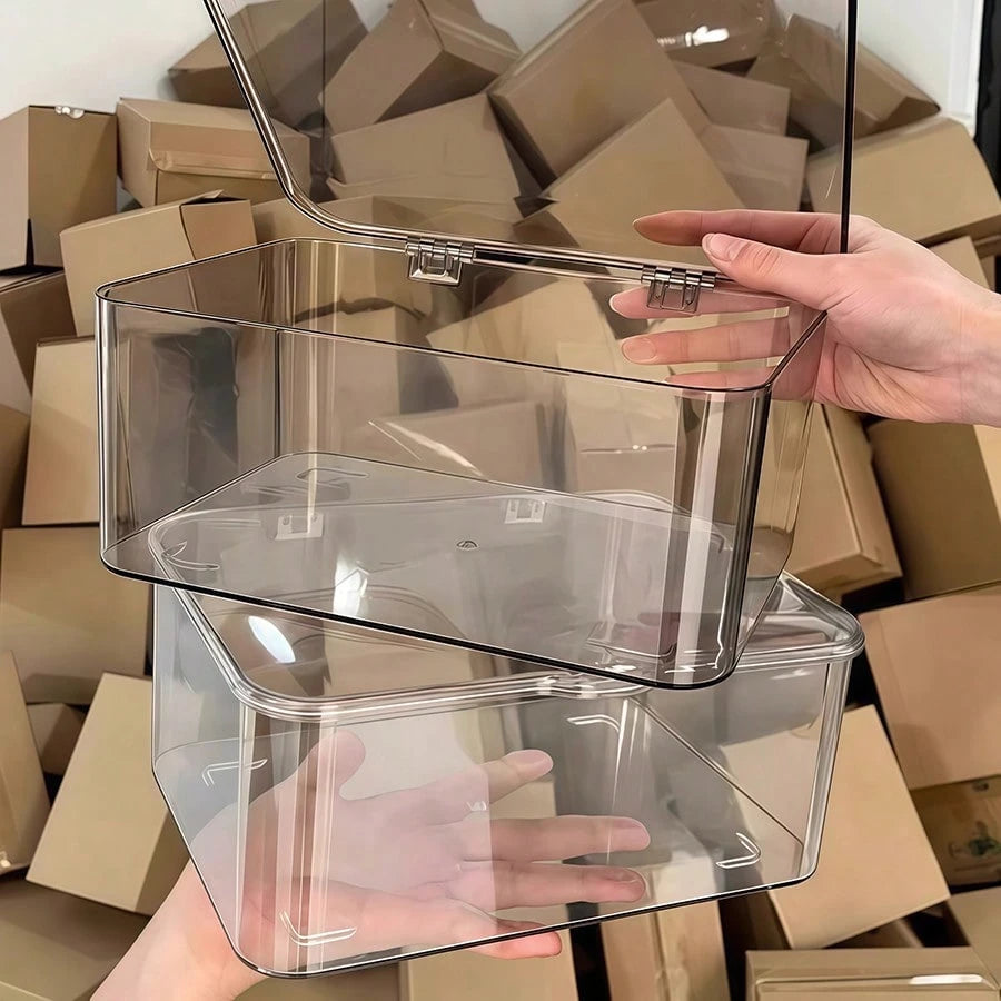 1pc Transparent Dust-Proof Flip Cover Storage Box, Suitable For Hair Clips, Headbands, Elastic Bands, Desktop Organizer, Stackable Drawers, Applicable For Vanity, Bathroom, Gift For Girlfriend,Room De