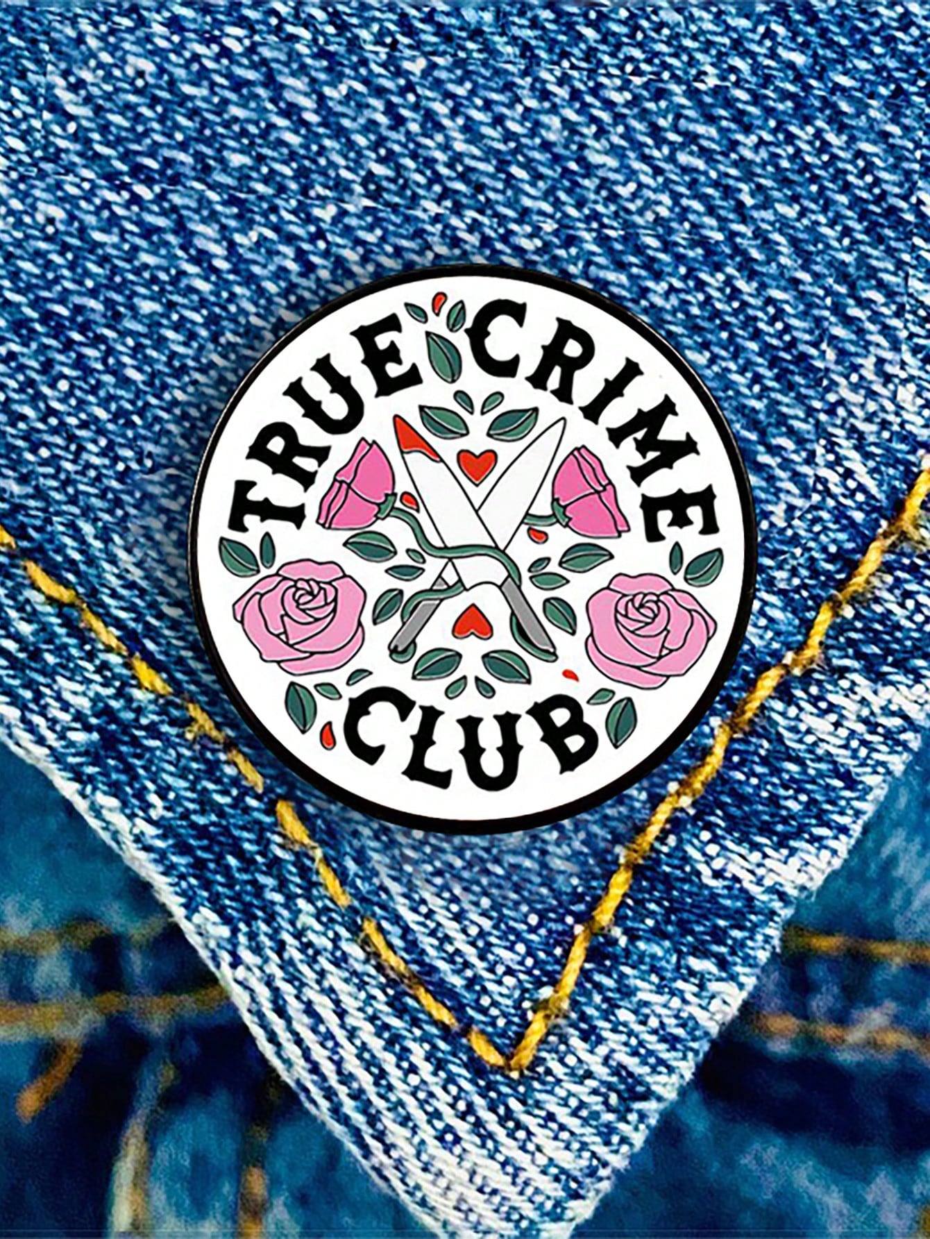 1pc True Crime Club Design Printed Pin Custom New Fashion Brooch Accessory For Women Halloween Gifts Valentine's Day Dress Accessories Pin For Clothes Bag Charm Backpack For School Office Accessories