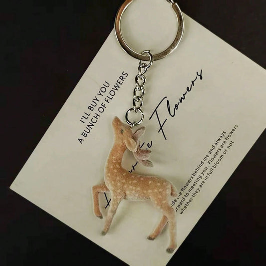 1pc Unisex Flocked Series Keychain Cute Deer & Plum Blossom Deer Accessory Bag Pendant