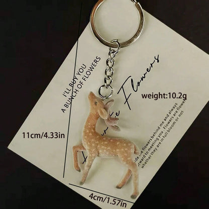 1pc Unisex Flocked Series Keychain Cute Deer & Plum Blossom Deer Accessory Bag Pendant