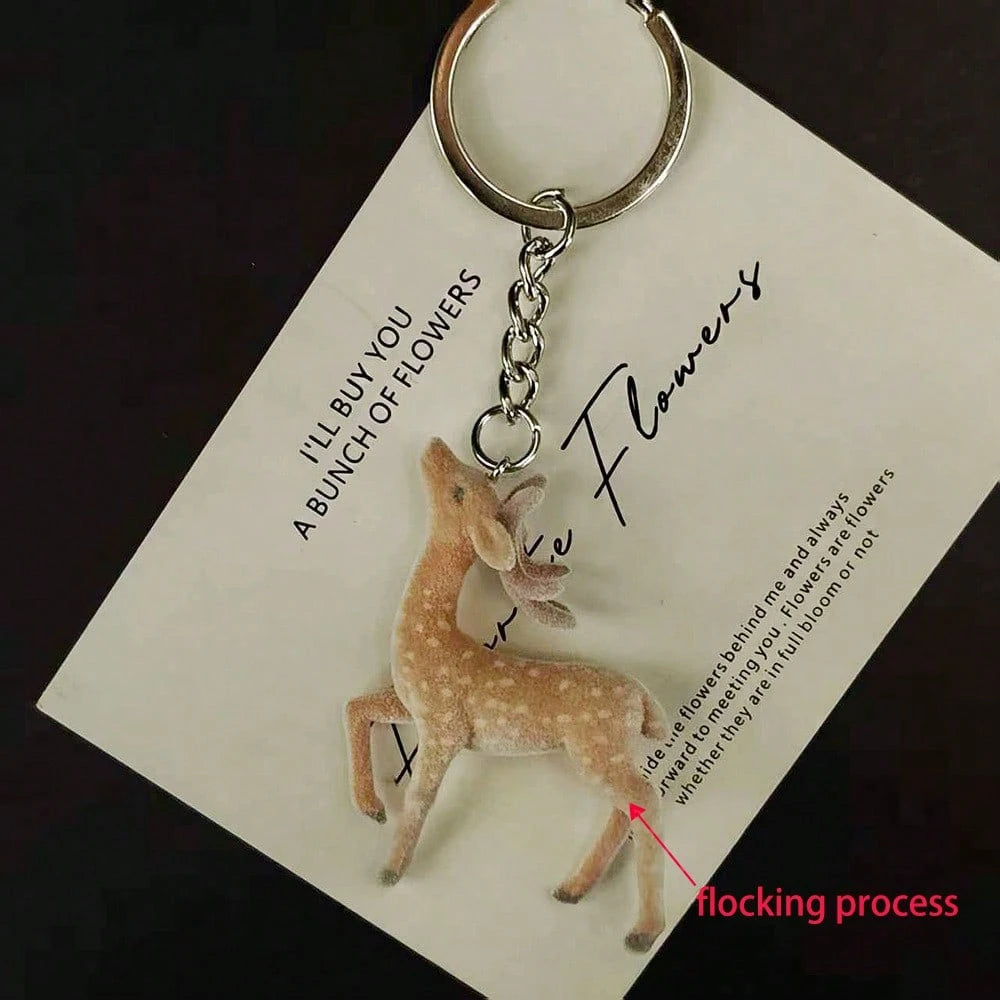 1pc Unisex Flocked Series Keychain Cute Deer & Plum Blossom Deer Accessory Bag Pendant
