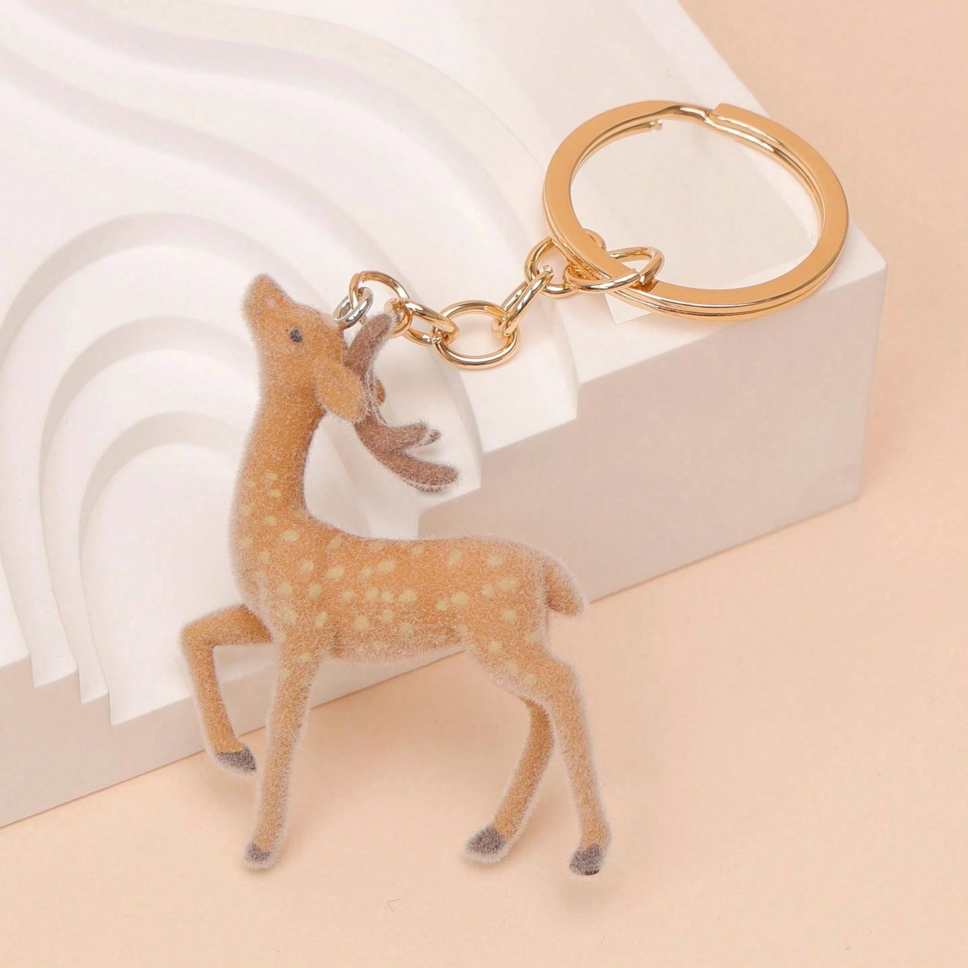 1pc Unisex Flocked Series Keychain Cute Deer & Plum Blossom Deer Accessory Bag Pendant