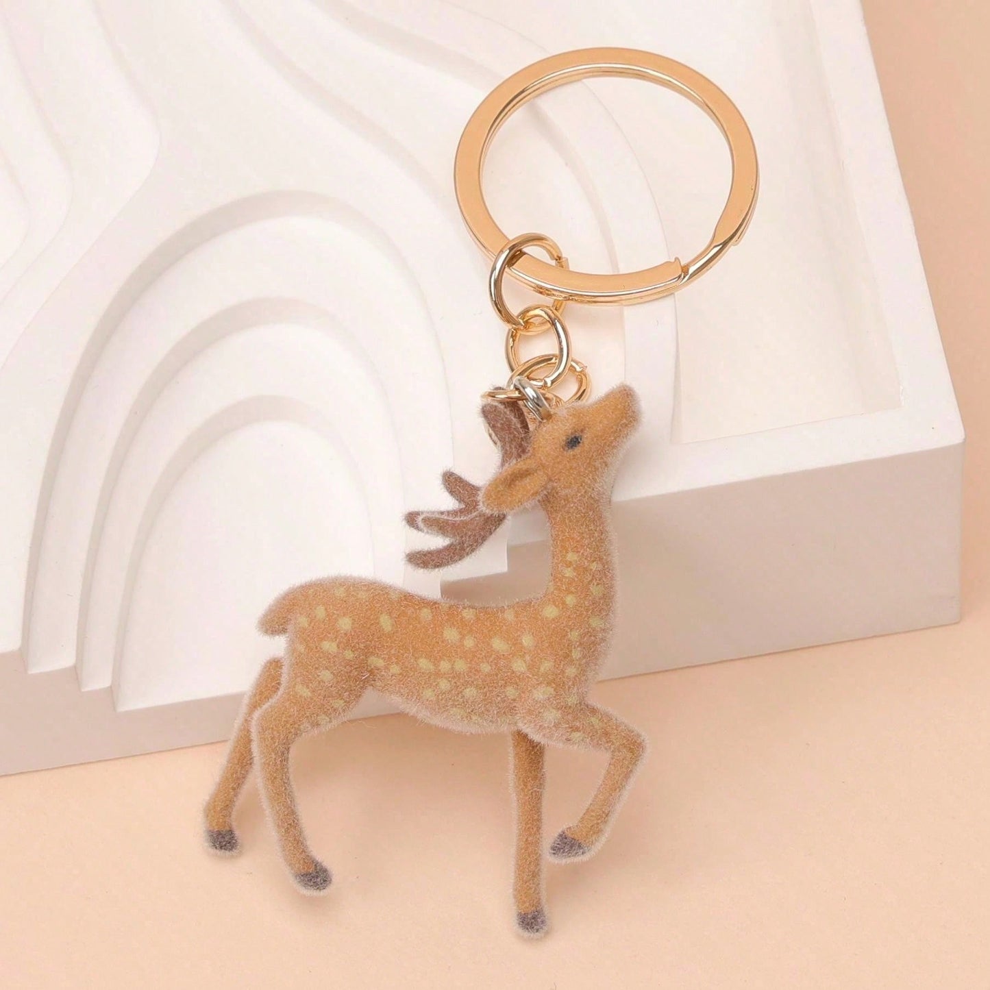 1pc Unisex Flocked Series Keychain Cute Deer & Plum Blossom Deer Accessory Bag Pendant