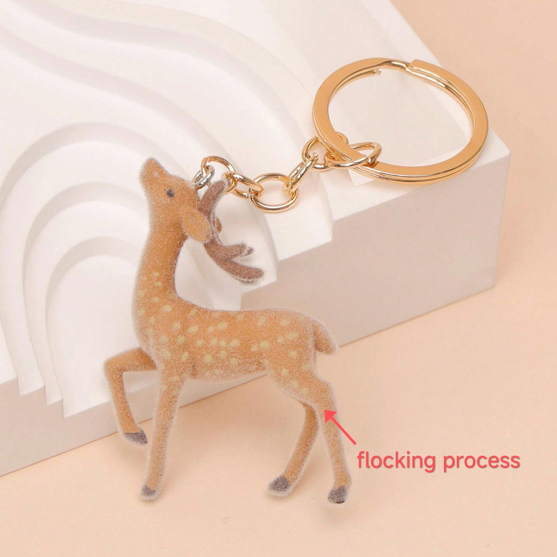 1pc Unisex Flocked Series Keychain Cute Deer & Plum Blossom Deer Accessory Bag Pendant