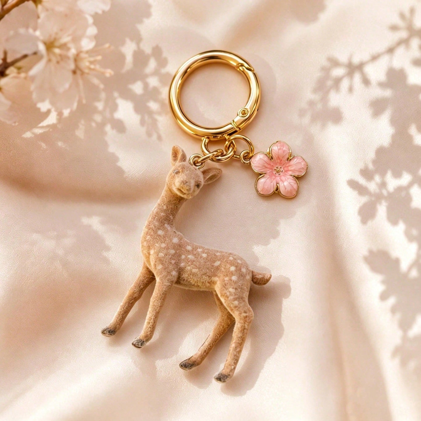 1pc Unisex Flocked Series Keychain Cute Deer & Plum Blossom Deer Accessory Bag Pendant