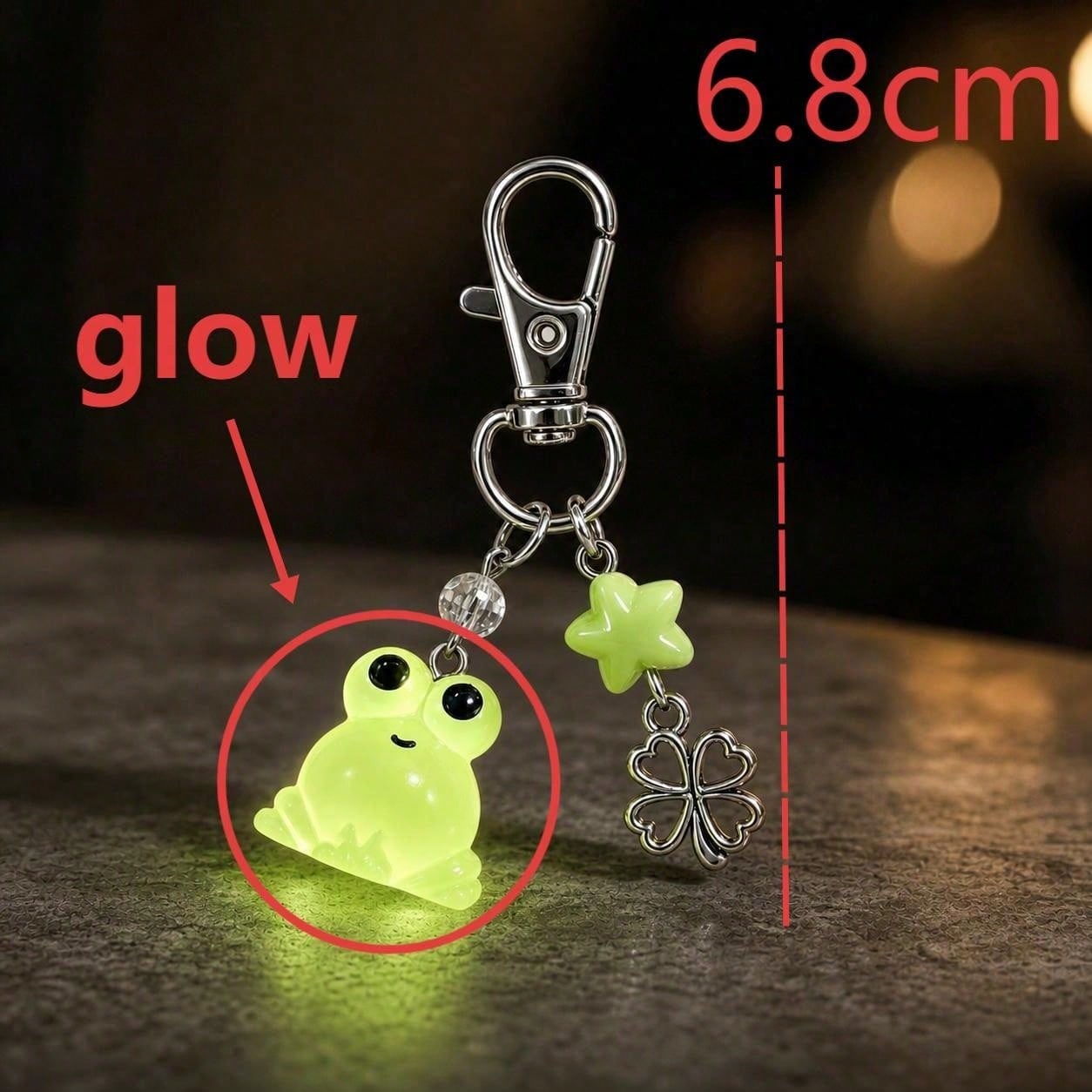 1pc Unisex Resin Glow-In-The-Dark Cat Animal Pendant Alloy Four-Leaf Clover Keychain Cute Cartoon Bag Charm