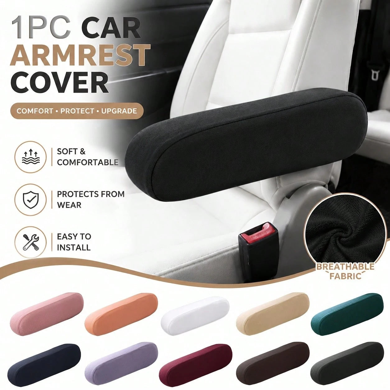 1PC Universal Car Armrest Protector Cover, Elastic Wear-Resistant Durable Armrest Sleeve, Removable And Washable, 11 Colors For All Seasons, Suitable For Business Van, Minivan, RV, SUV, Seat Cover Acc