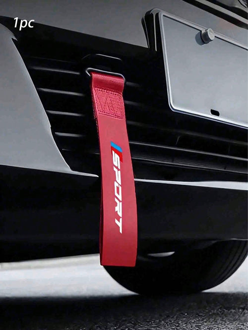 1pc Universal Car Sport Style Tow Strap Decor- High-Strength Nylon Webbing, "SPORT" Print Design, Easy Installation, Suitable For Most Car Front Bumper Grilles, Eye-Catching Appearance Modification A