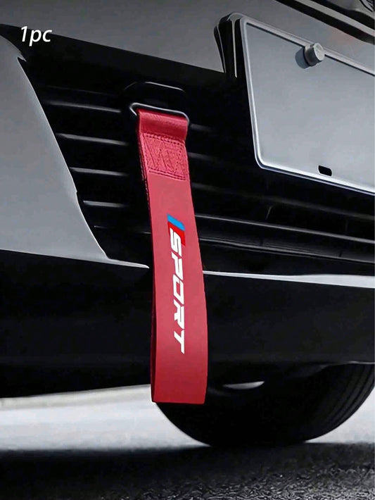 1pc Universal Car Sport Style Tow Strap Decor- High-Strength Nylon Webbing, "SPORT" Print Design, Easy Installation, Suitable For Most Car Front Bumper Grilles, Eye-Catching Appearance Modification A